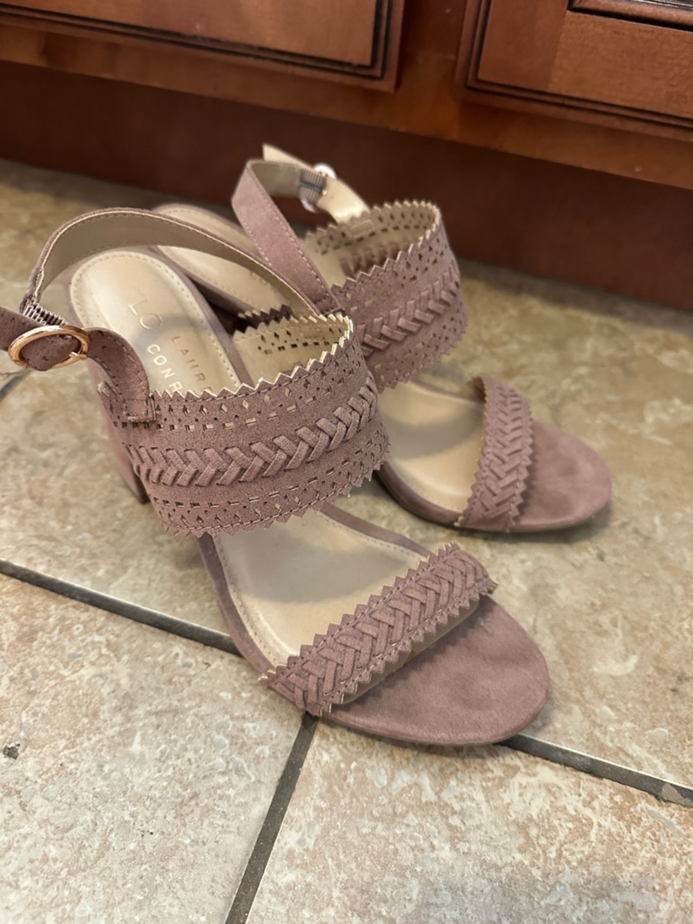 LC Lauren Conrad Mauve Braided Suede Block Heel Sandals